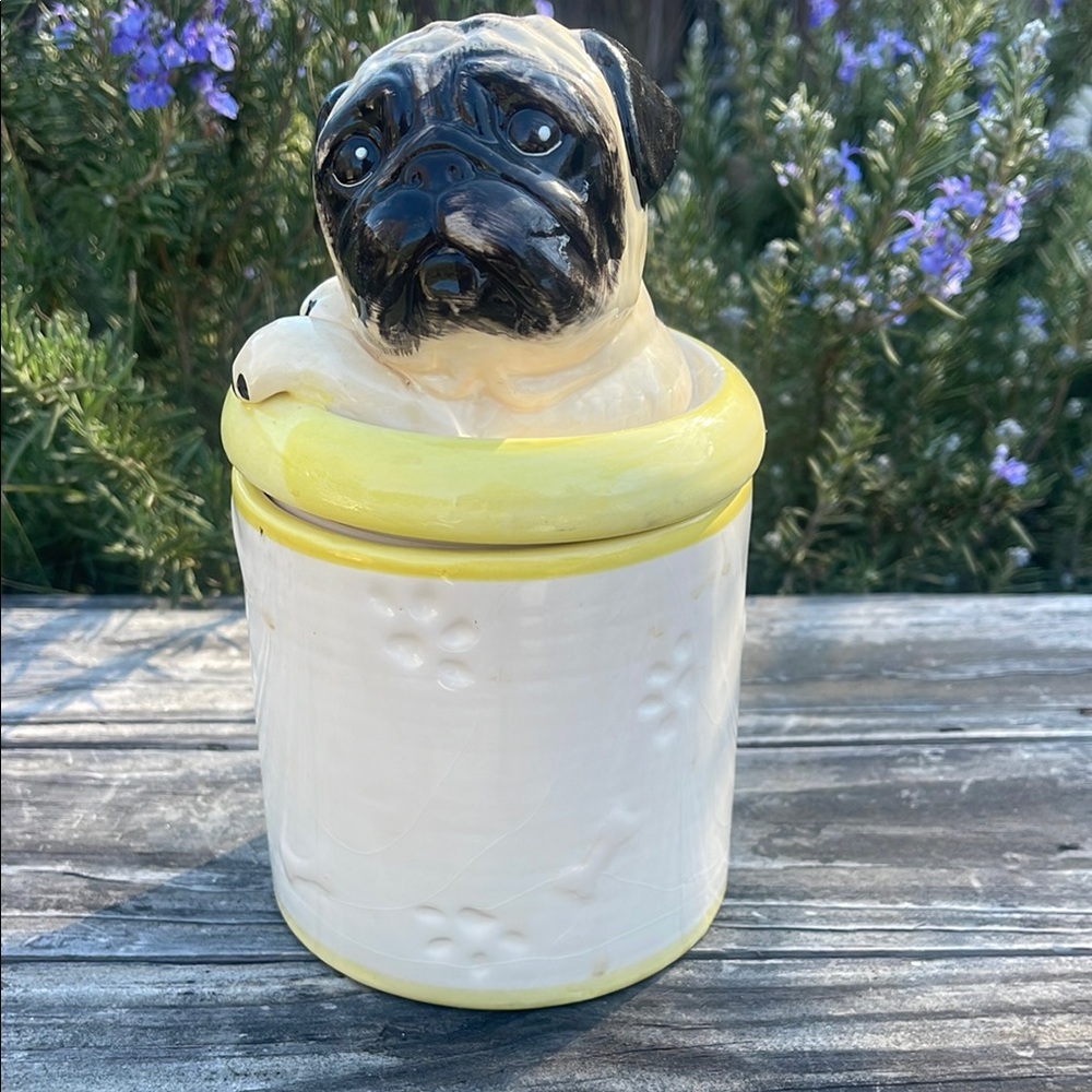 Pug Dog Treat Jar - Yellow and Black